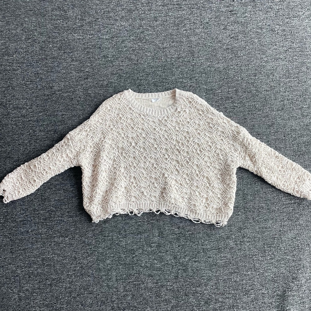 Storia Comfy Cozy Cream Crew Neck Sweater with Chunky Knit Texture